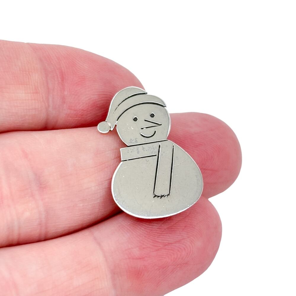 Vintage Sterling Silver 925 Happy Snowman Pin Brooch